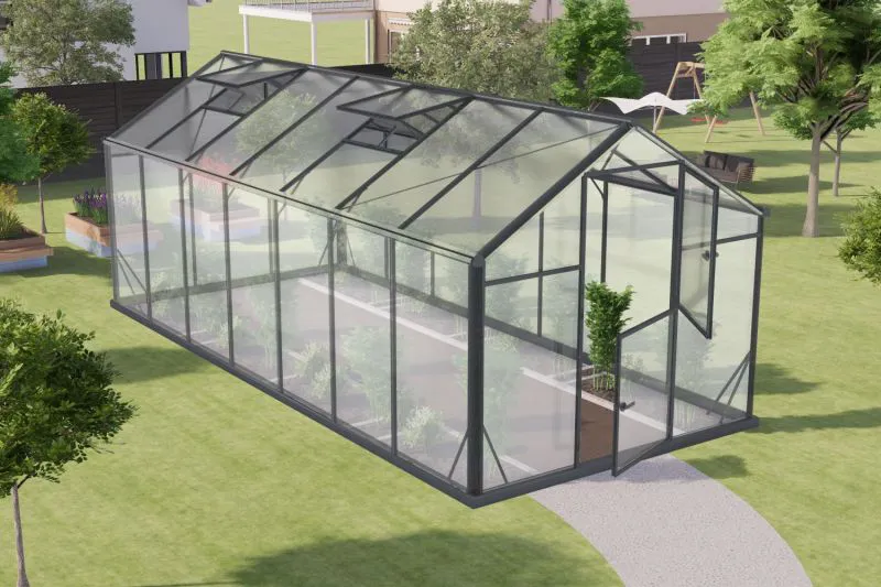 Serra Rucola L11, pareti: vetro temperato da 4 mm, tetto: lastra in policarbonato alveolare multistrato da 6 mm, superficie: 11,00 m² - 500 x 220 cm (l x p)