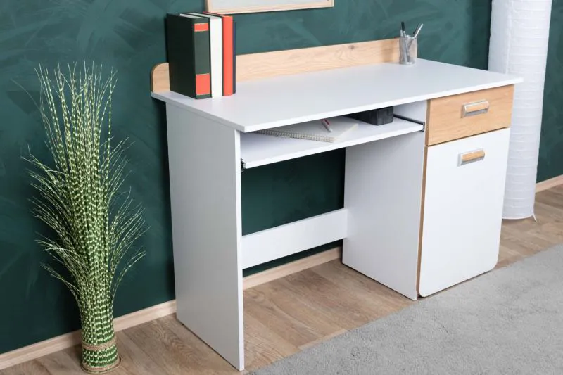 Scrivania per cameretta "Dennis" 10 | Frassino e bianco | 87 x 120 x 55 cm | Spazio organizzato