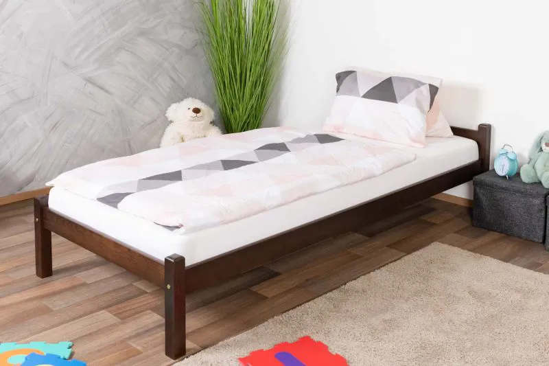 Letto singolo in pino massiccio color noce | Rete a doghe inclusa | 90 x 200 cm | Montaggio facile | Struttura stabile