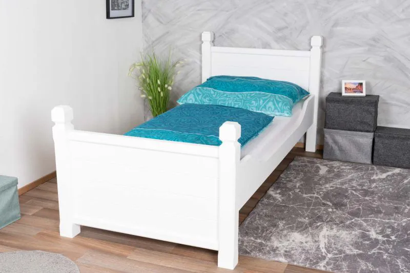 Letto singolo bianco per ospiti | Pino massiccio 101 | Rete a doghe inclusa | 90 x 200 cm | Design moderno | Alta qualità