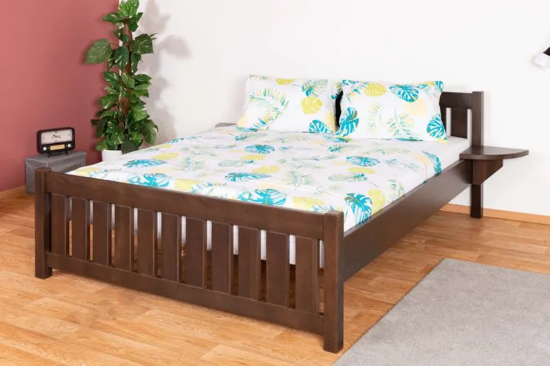 Elegante letto matrimoniale, legno massiccio di faggio 106, incl. rete a doghe, color noce, rete 160 x 200 cm, comodo letto per ospiti, facile da montare, facile da abbinare