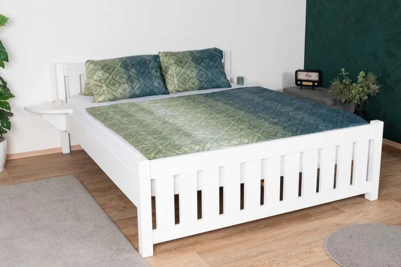 Letto matrimoniale moderno bianco in legno massiccio di faggio 106, rete a doghe inclusa, superficie di riposo 160 x 200 cm, comodo letto per ospiti, ottima stabilità, durevole e robusto