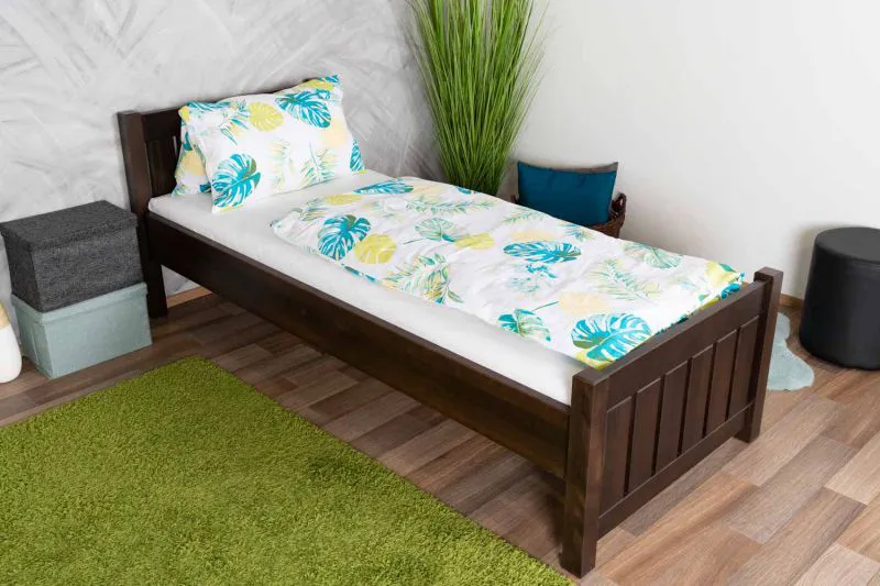 Letto singolo in faggio massiccio 107, incl. rete a doghe, color noce, rete 80 x 200 cm, letto per ospiti moderno, particolarmente robusto e durevole