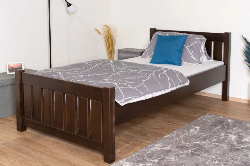 Letto singolo moderno, faggio massiccio 107, color noce, superficie di sdraio 100 x 200 cm, rete a doghe inclusa, comodo letto per ospiti, facile da montare, stabile
