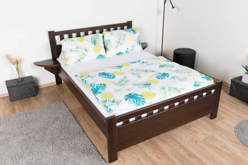 Letto alla francese 140x200 cm | Faggio massiccio | Rete a doghe inclusa | Noce | Moderno e robusto | Montaggio facile