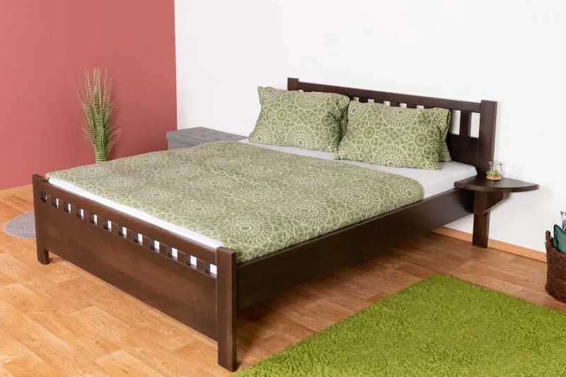 Letto matrimoniale in legno massiccio di faggio 108, colore noce, rete a doghe inclusa, superficie di riposo 160 x 200 cm, comodo letto per ospiti, resistente e robusto, facile da montare