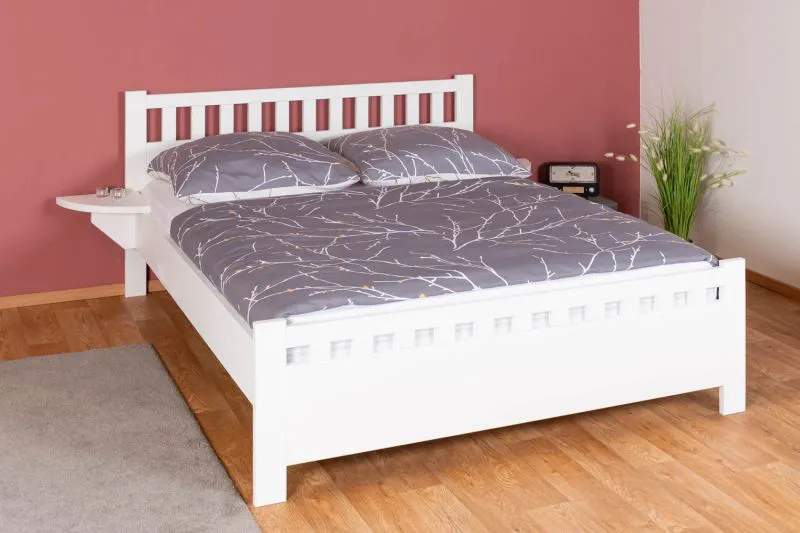 Letto matrimoniale in legno massiccio di faggio bianco 108, rete a doghe inclusa, superficie di riposo 160 x 200 cm, letto moderno per ospiti, alta qualità, buona lavorazione, montaggio rapido