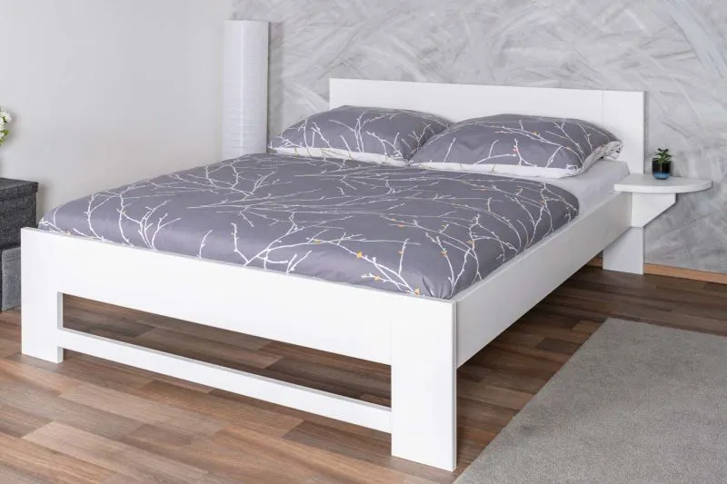 Letto matrimoniale robusto, letto moderno per ospiti, faggio massiccio 110, bianco, incl. rete a doghe, superficie di appoggio 160 x 200 cm