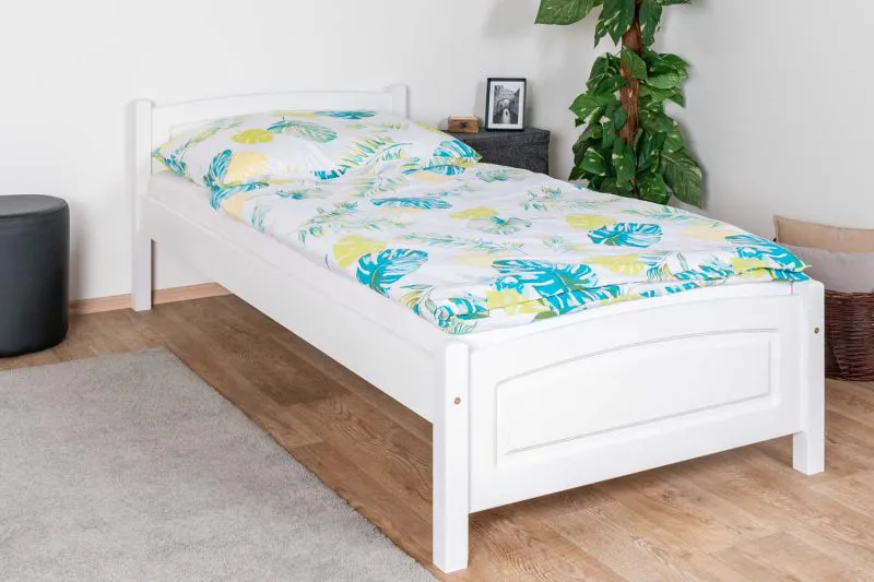 Letto bambini e ragazzi in legno massiccio di faggio 117 | Bianco moderno | Rete a doghe inclusa | 90 x 200 cm