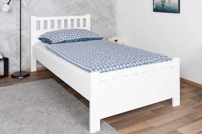 Letto per bambini e ragazzi bianco | Pino massiccio 68 | Rete a doghe inclusa | 100 x 200 cm | Robusto e facile da montare