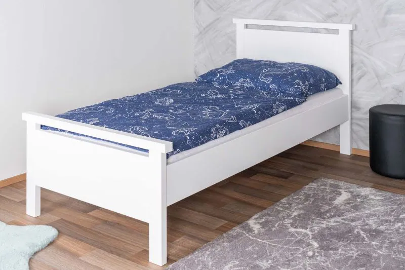 Letto bambini in pino massiccio bianco | Design moderno | 90 x 200 cm | Stabilità elevata