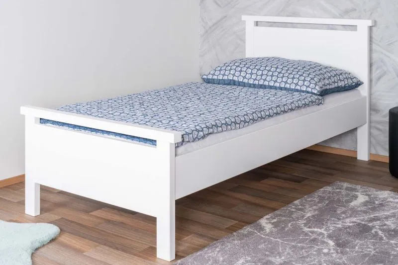 Letto singolo in legno massiccio, letto moderno per ospiti pino massiccio 70, bianco, incl. rete a doghe, superficie di appoggio 90 x 200 cm