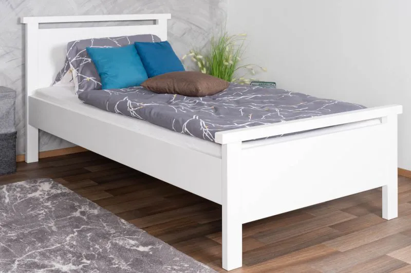 Letto singolo "70", pino massiccio, bianco, incl. rete a doghe, 100 x 200 cm