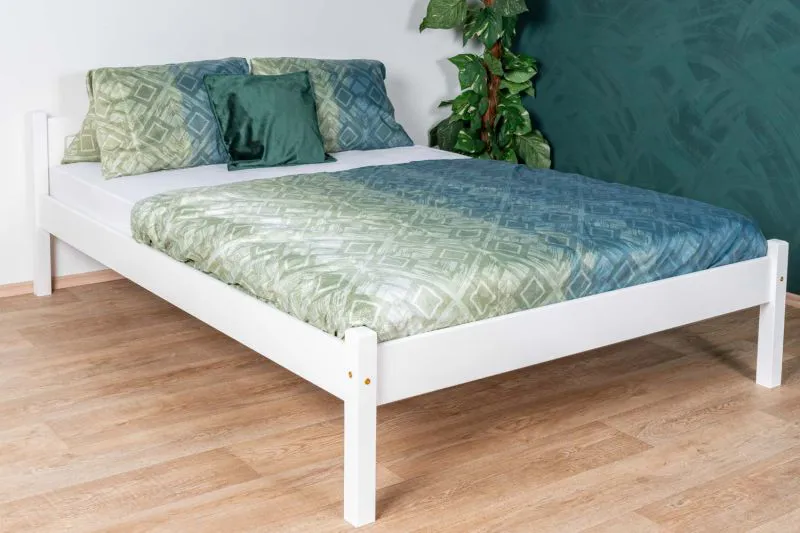 Letto matrimoniale bianco, letto moderno per ospiti pino massiccio 85, rete a doghe inclusa, superficie di appoggio 160 x 200 cm, design semplice, montaggio facile
