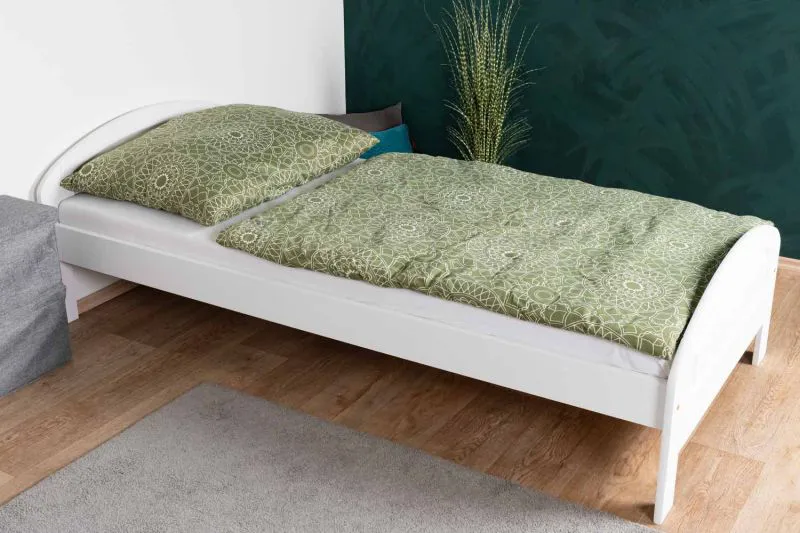 Letto singolo bianco, elegante letto per ospiti in pino massiccio 88, rete a doghe inclusa, superficie di riposo 90 x 200 cm, montaggio rapido e semplice