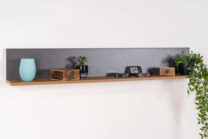 Mensola da parete Selun 08 | Rovere marrone scuro e grigio | 20 x 130 x 19 cm | Design moderno