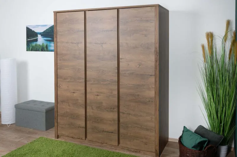 Armadio 3 ante battenti Selun 18 | Rovere marrone scuro | 197 x 166 x 53 cm | Stile moderno senza maniglie