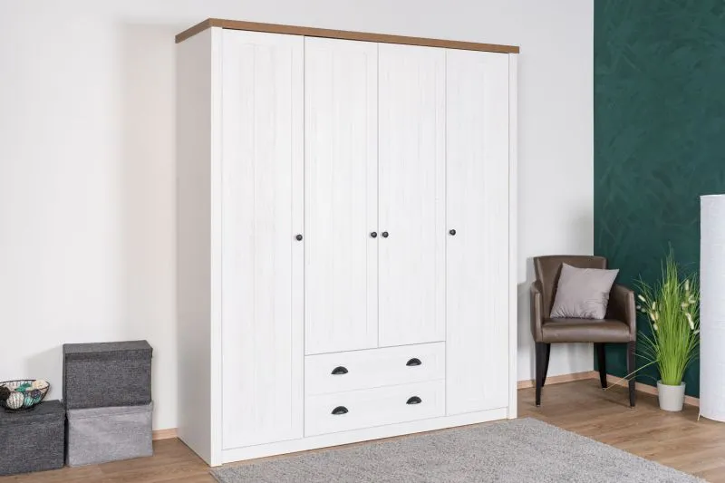 Armadio guardaroba Segnas 16 | Bianco pino e rovere marrone | 198 x 171 x 53 cm | Stile rustico