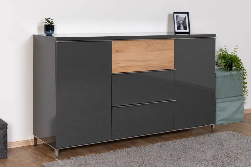 Cassettiera Vaitele 13 | Antracite lucido e noce | 88 x 152 x 45 cm | Design moderno e funzionale