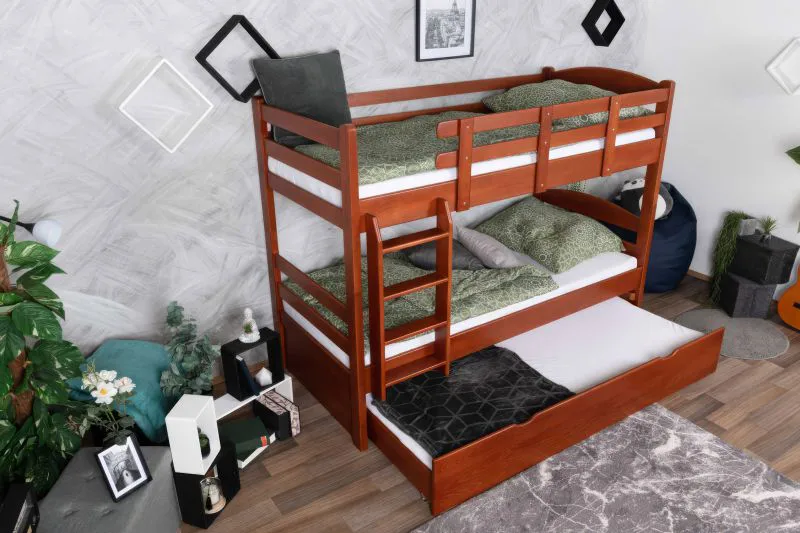 Letto a castello divisibile 90 x 200 cm K17/n | Faggio massello ciliegio | Letto estraibile e pannelli copertura