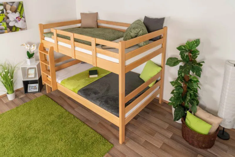 Letto a castello 120 x 200 cm per adulti "Easy Premium Line" K24/n, testiera e pediera dritte, legno massiccio di faggio naturale, laccato, divisibile