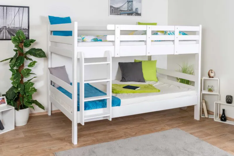 Letto a castello per adulti "Easy Premium Line" K24/n, testata e pediera dritte, legno massiccio di faggio, laccato bianco - base materasso: 120 x 190 cm, divisibile