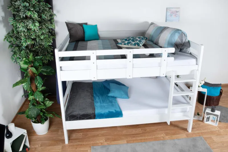 Letto a castello 140 x 190 cm per adulti "Easy Premium Line" K24/n, testiera e pediera dritte, legno di faggio massiccio, laccato bianco, divisibile