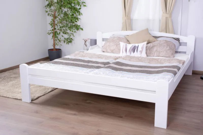 Letto king size extra lungo 180 x 220 cm | Faggio massello laccato bianco | Easy Premium Line K4 | Design moderno