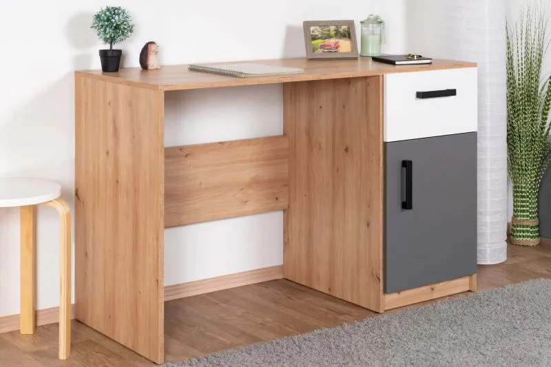 Scrivania per cameretta "Sallingsund" 08 | Rovere, bianco, antracite | 76 x 120 x 51 cm | 1 anta, 1 cassetto, 2 scomparti