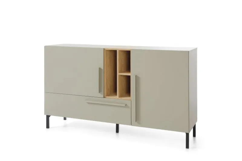 Comodò Authie 06, verde menta / rovere scuro, 90 x 155 x 40 cm, con 1 cassetto e 7 scomparti, bordi in ABS, lavorazione di alta qualità, robusto e di ottima fattura