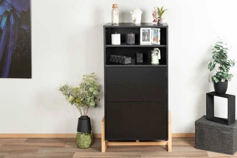 Cassettiera "Kustanai" 03 nero/faggio | 116 x 63 x 42 cm | Design moderno e funzionale