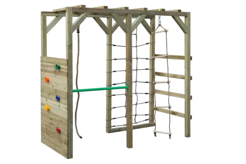 Struttura gioco "S10" con casetta, scala di legno, scivolo e barra orizzontale - 220 x 100 cm (l x p)