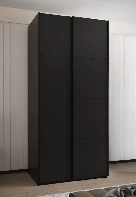 Armadio ad ante scorrevoli "Tampa", nero, 2 ante scorrevoli, 6 scomparti, 2 barre appendiabiti, Sistema "Soft-Close", bordi in ABS, 245,5 x 120 x 64 cm