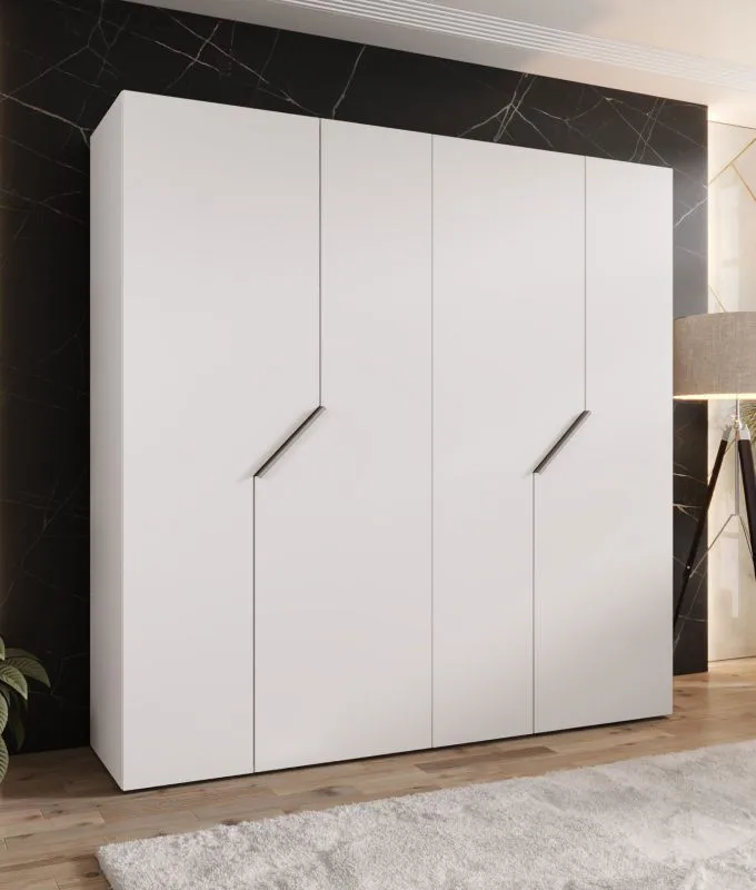 Armadio | 4 ante | colore: bianco | 2 scomparti | 2 appendiabiti | maniglie: cashmere | funzione soft-close | dimensioni: 200 x 52 x 202 cm | bordi ABS