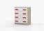 Cassettiera Smolikas 05 | 4 cassetti | rovere Sonoma e bianco | maniglie rosso legno | 90 x 80 x 40 cm