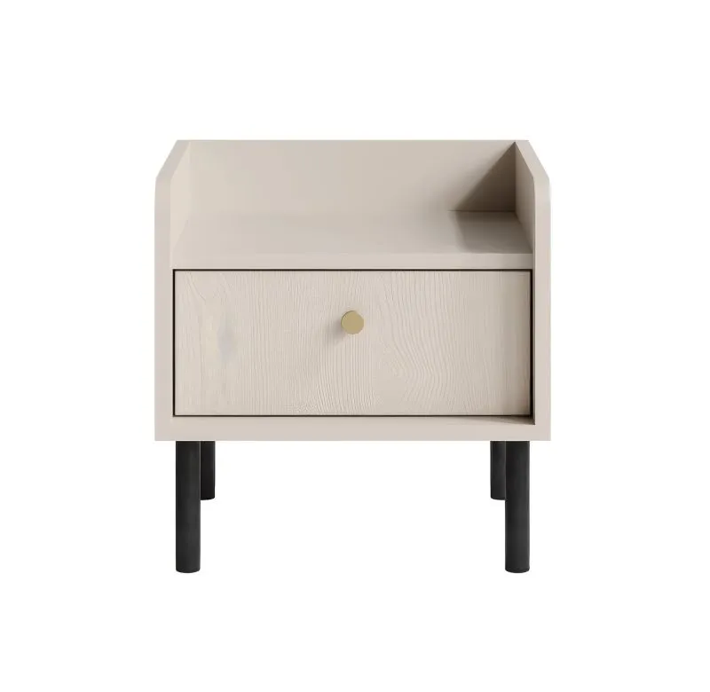 Comodino "Schaarbeek", beige effetto legno, gambe e maniglie: metallo, 1 cassetto, 40 x 36 x 41 cm