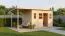 Casetta da giardino "Freiberg" 04 con estensione tetto, legno grezzo, incl. pavimento, finestre in vero vetro, spessore 19 mm, 4,32 x 2,45 m, tetto piano