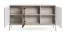 Cassettiera con LED | 83 x 154 x 39 cm | Cashmere | Push-to-open | 6 scomparti | Anta in vetro