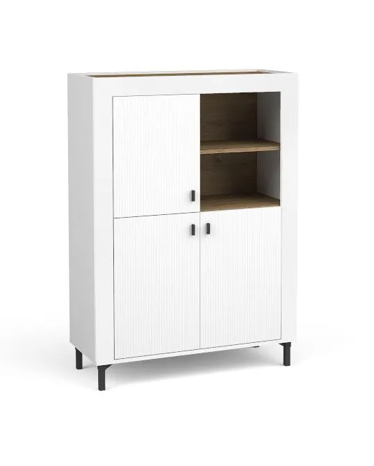 Madia moderna "Barbe" 13 | 8 scomparti | 3 ante | 2 vani a giorno | Bianco opaco/Rovere | 136x97x40 cm