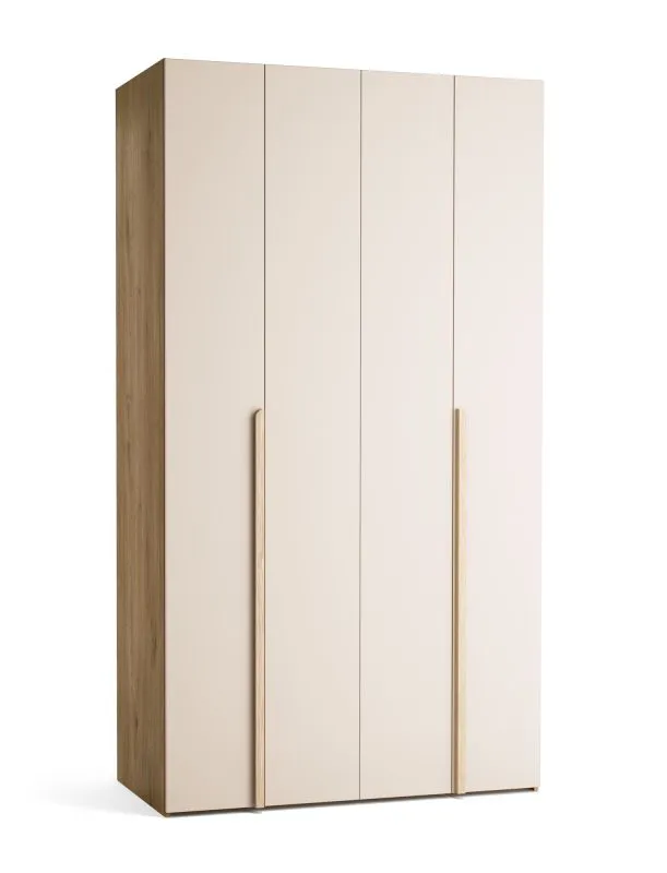 Armadio con ante a libro "Castro" 11, beige / rovere, 2 ante, illuminazione a LED con sensore di movimento, Sistema "Soft-Close", 124 x 60 x 225 cm