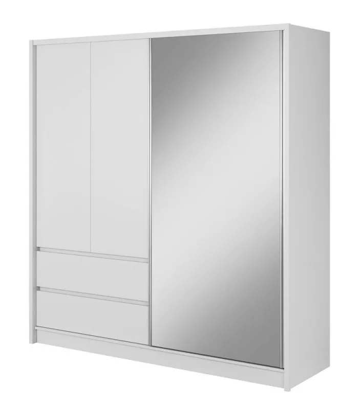 Armadio con ante scorrevoli bianco | 6 scomparti e 2 cassetti | 214 x 204 x 62 cm | Ampio spazio