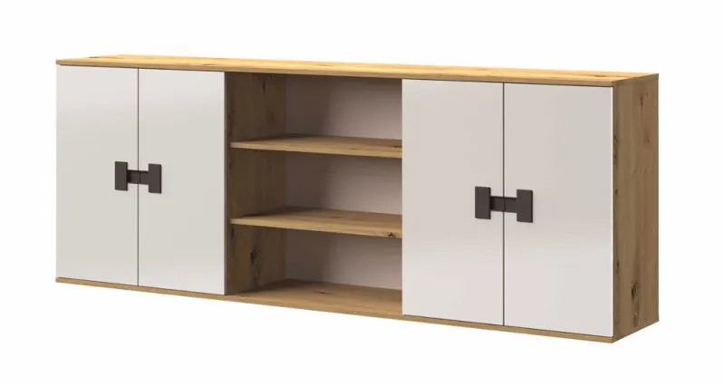 Pensile cameretta Garian 21 | Rovere, bianco lucido e grigio | 79 x 213 x 40 cm