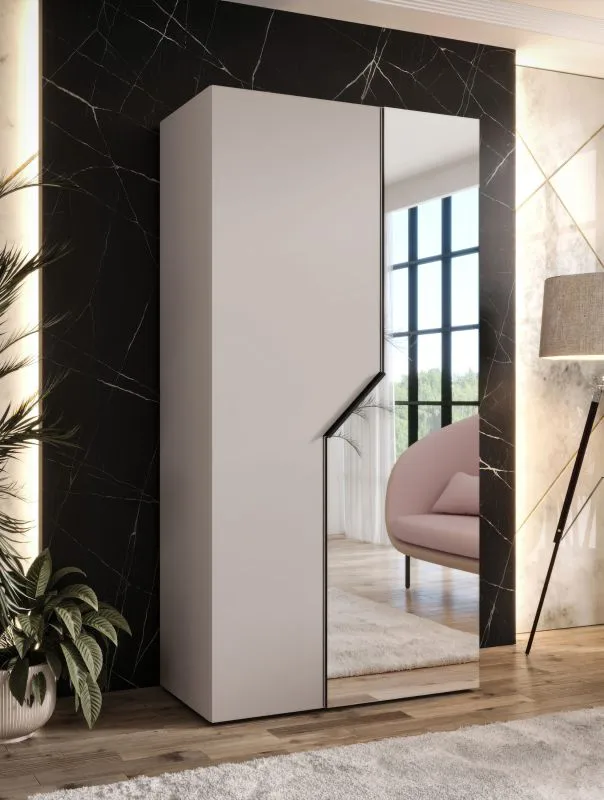 Armadio | 1 anta a specchio | colore: cashmere | 1 scomparto | 1 asta appendiabiti | maniglie: nero | armadio ad ante battenti | dimensioni: 100 x 52 x 202 cm | funzione soft-close