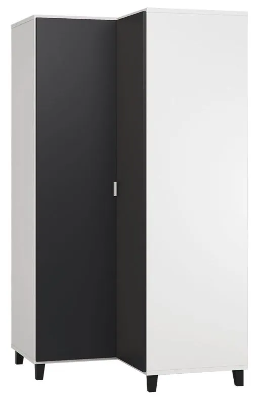 Armadio angolare Vacas 14 | Bianco/Nero | 195 x 102 x 104 cm | Design moderno, LED, soft close