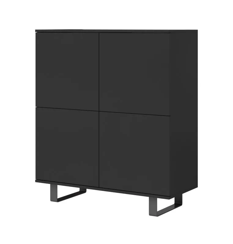 Cassettiera elegante con funzione push-to-open | Nero | Gambe in metallo | 114 x 100 x 40 cm | 4 ante, 8 scomparti