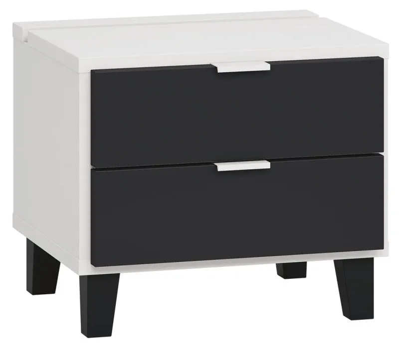 Comodino Vacas 16 | Bianco/Nero | 40 x 45 x 40 cm | 2 cassetti | Illuminazione LED touch