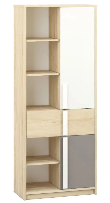 Armadio cameretta Greeley 03 | faggio, bianco, grigio platino | 199 x 80 x 40 cm | 2 ante, 1 cassetto, 10 scomparti