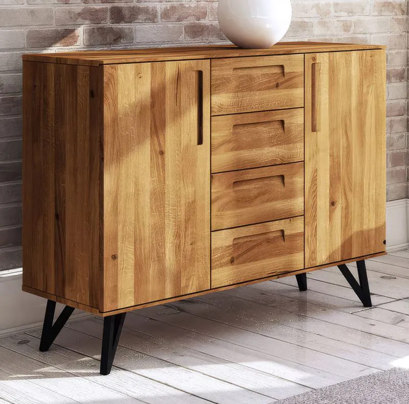 Cassettiera 100 x 136 x 45 cm | Rovere massello oliato | 4 cassetti, 2 ante | Wooden Nature Premium