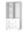 Armadio bianco 2 ante battenti Taygetos 03 | 6 scomparti | 4 cassetti | Maniglie in pelle | 201 x 105 x 55 cm