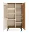 Vetrinetta | 88 x 40 x 156 cm | Vetrinetta in vetro | Noce/cashmere | Gambe in metallo | Bordi in ABS | 3 ante | Sistema di apertura a pressione | 6 ripiani | Belladere 03